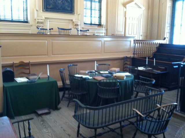 Photo of the lawyers tables in Independence Hall